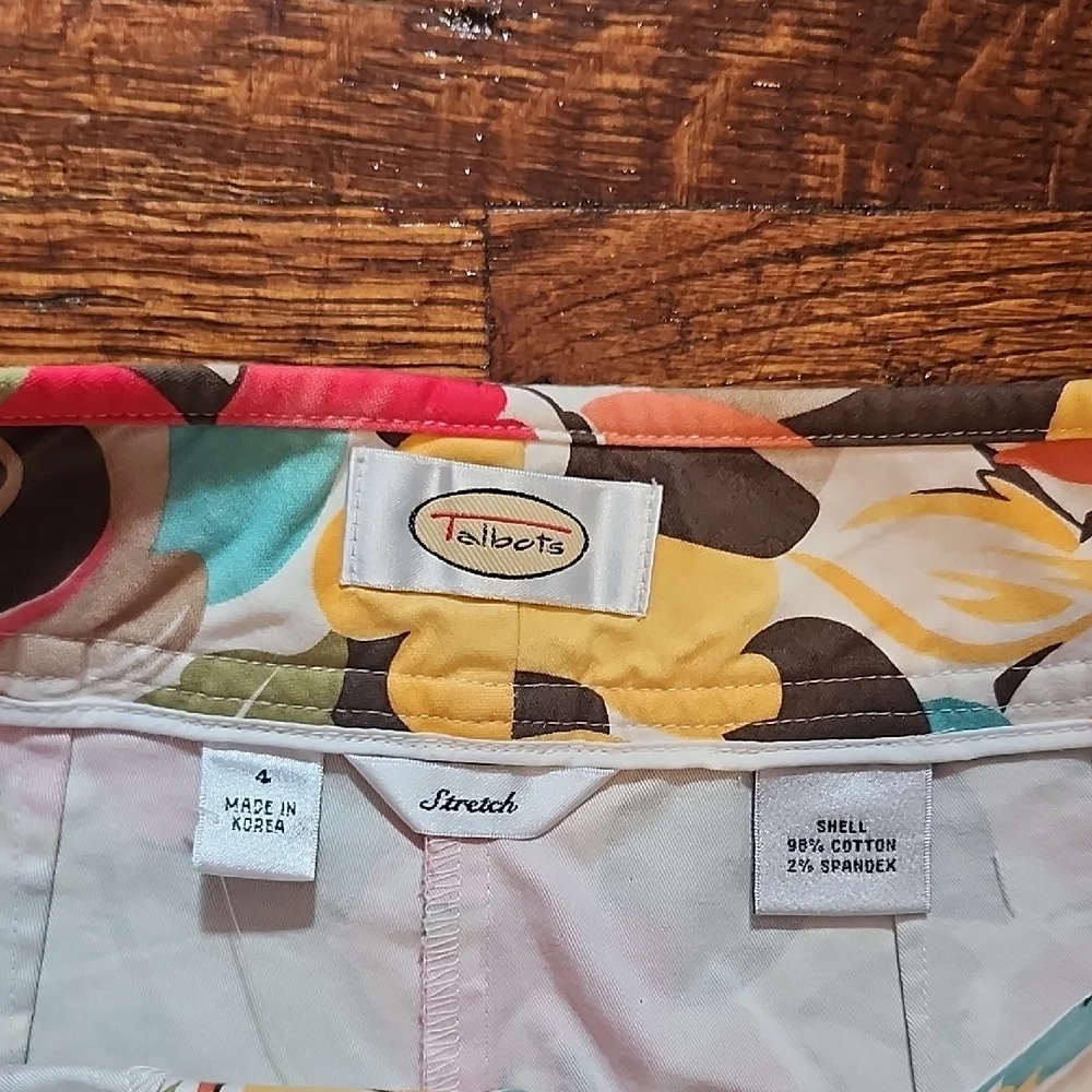 NWT Talbots Stretch Multicolored Tropical Floral Cotton Blend Pants 32